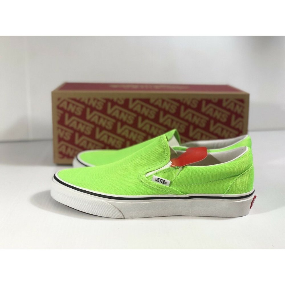 Vans Classic Slip On Neon Green Gecko/White Shoes - Picture 9 of 14